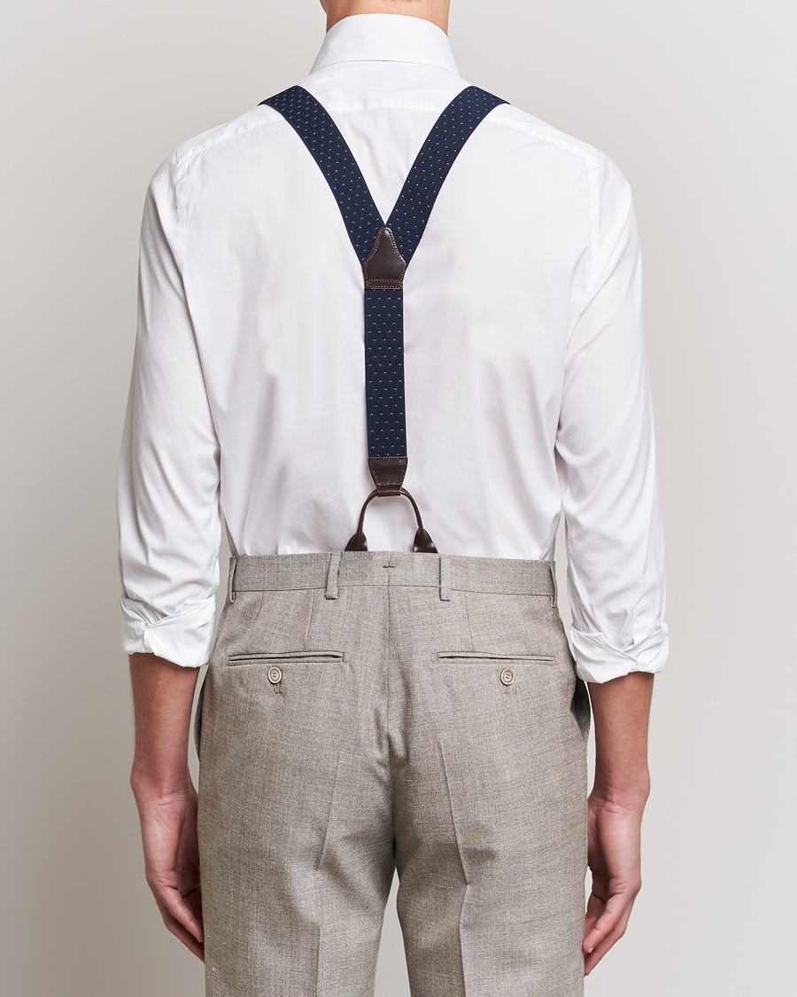 Herre | Albert Thurston Elastic Dot Braces 35mm Blue | Albert Thurston | Elastic Dot Braces 35mm Blue