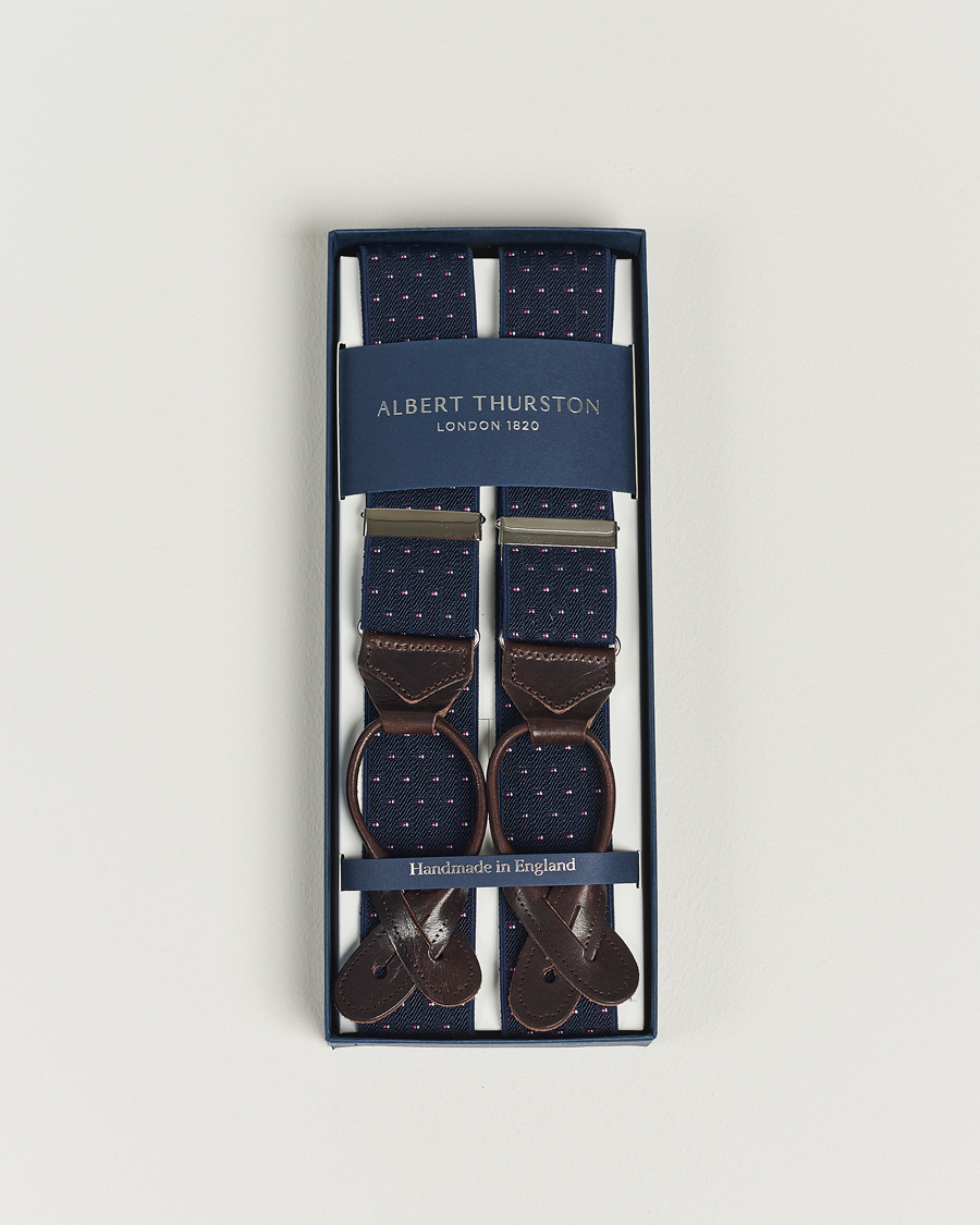 Herre | Albert Thurston Elastic Dot Braces 35mm Blue | Albert Thurston | Elastic Dot Braces 35mm Blue