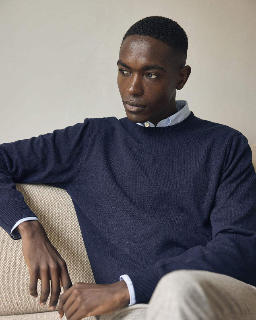 Herre | Gensere | Piacenza Cashmere | Cashmere Crew Neck Sweater Navy