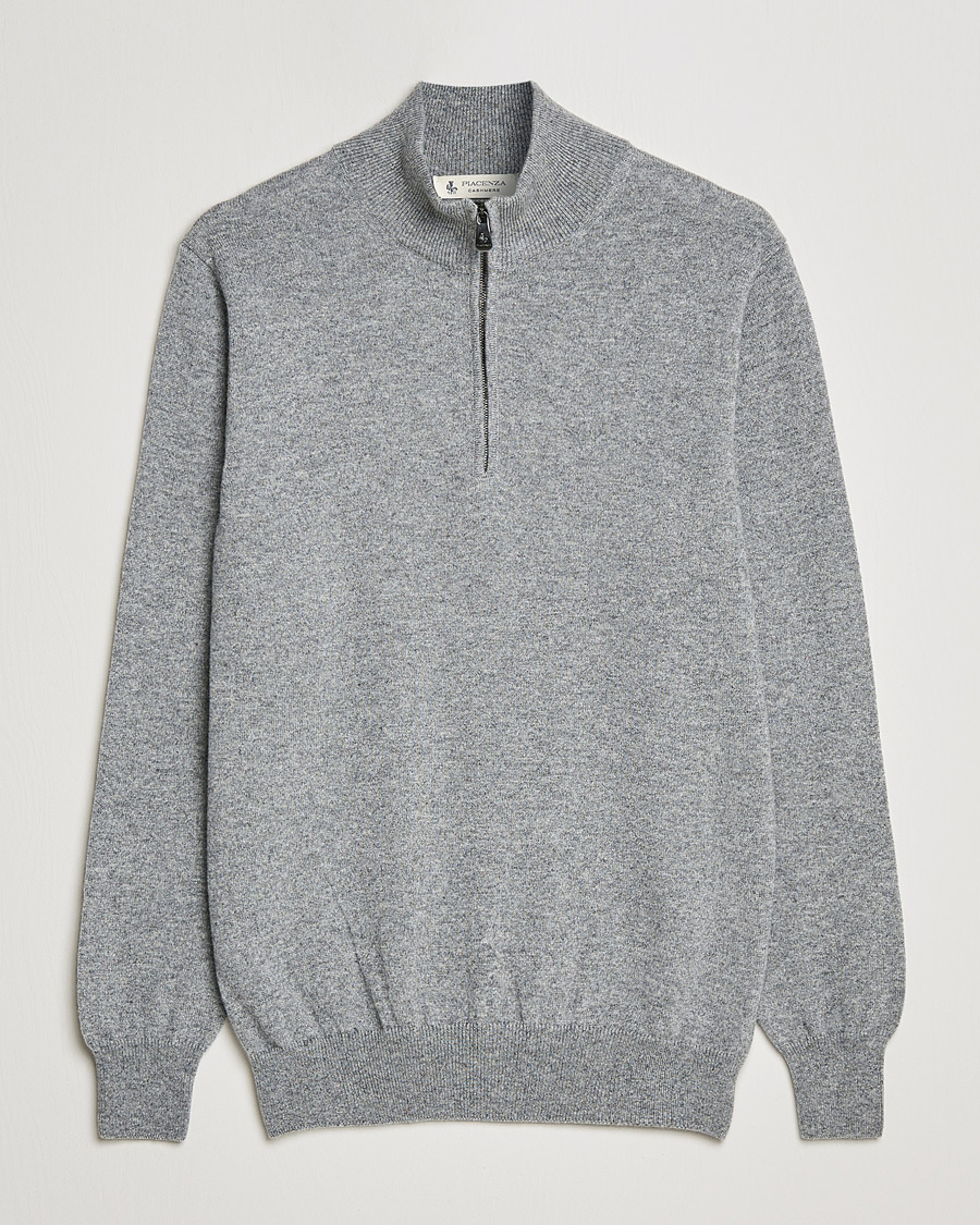 Herre | Gensere | Piacenza Cashmere | Cashmere Half Zip Sweater Light Grey