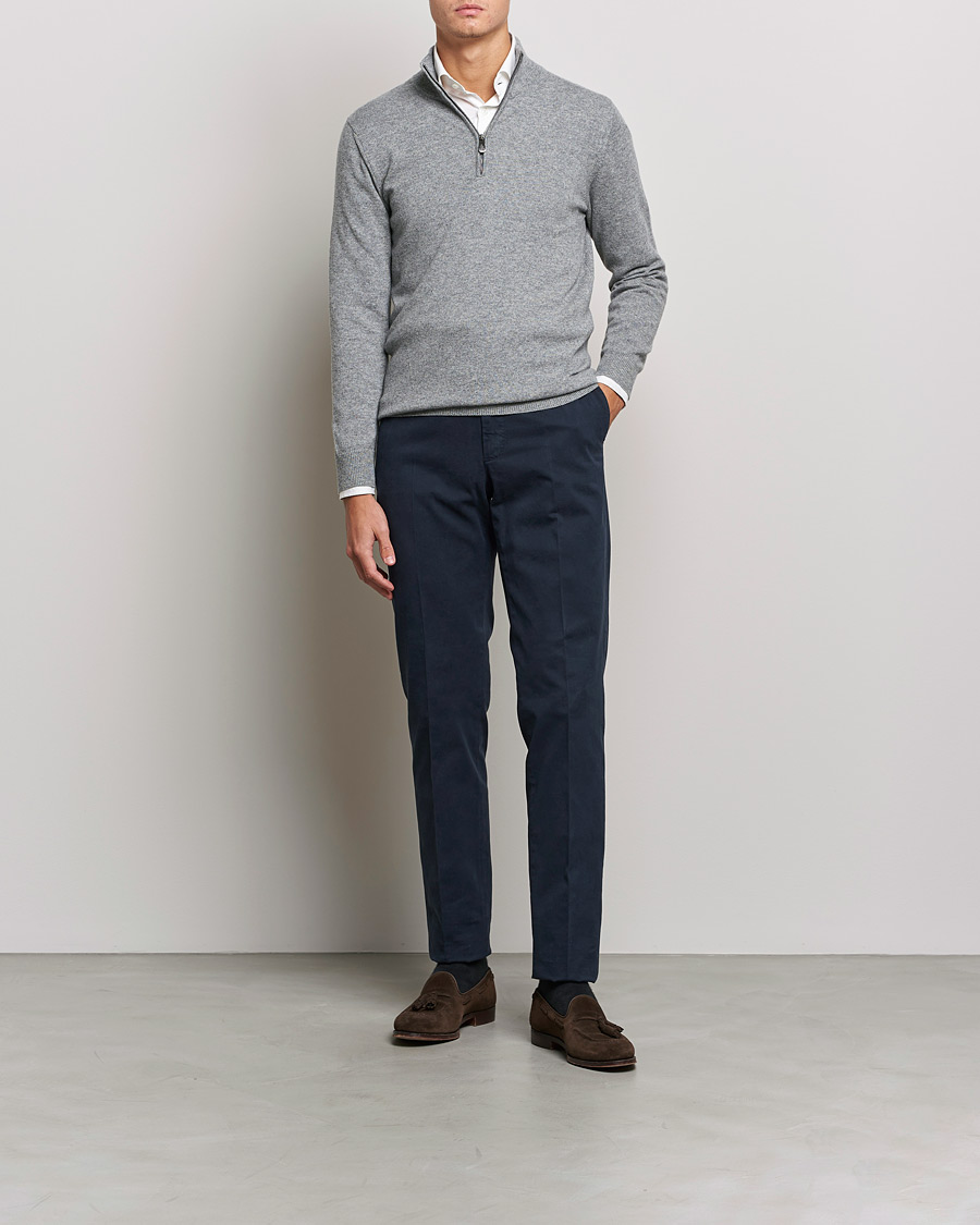 Herre | Gensere | Piacenza Cashmere | Cashmere Half Zip Sweater Light Grey