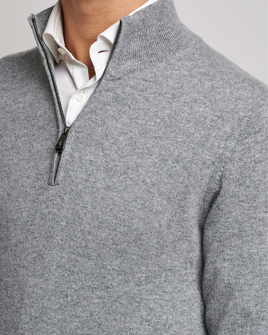 Herre | Gensere | Piacenza Cashmere | Cashmere Half Zip Sweater Light Grey