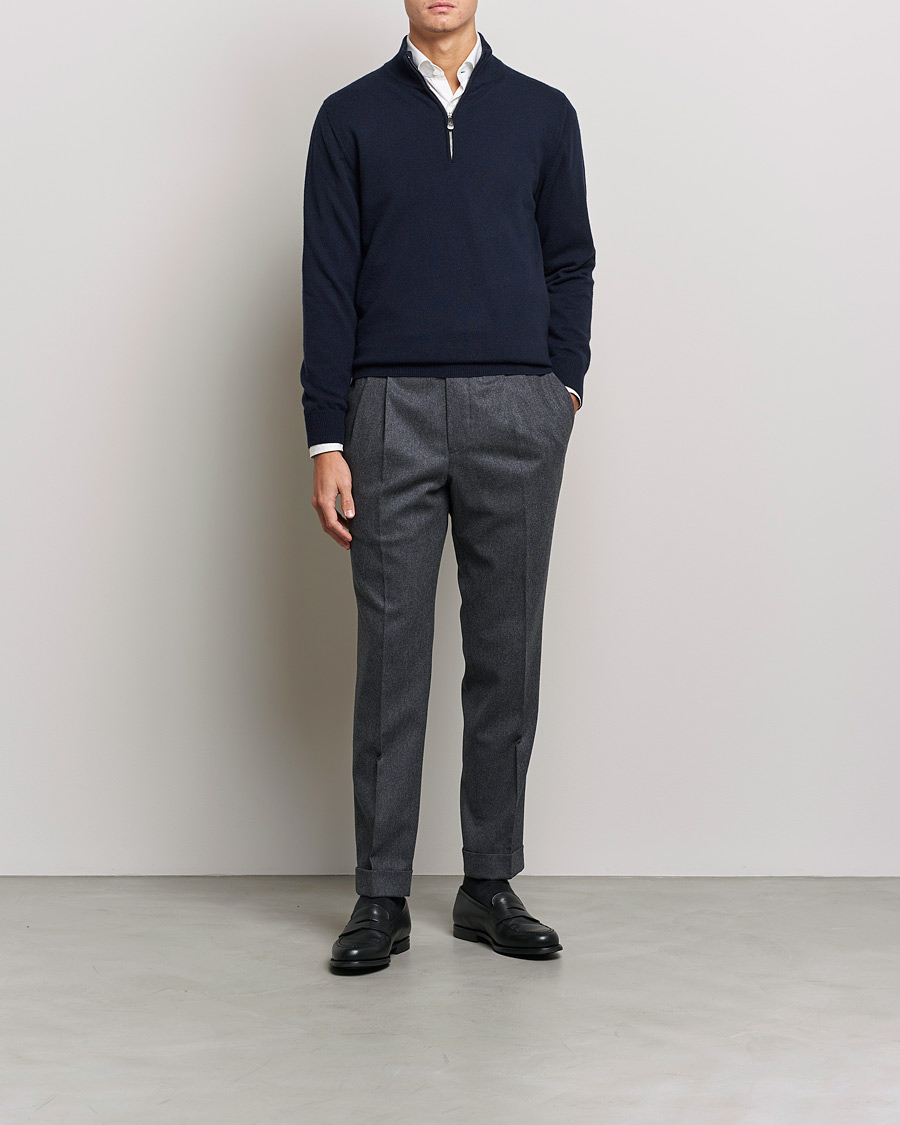 Herre | Gensere | Piacenza Cashmere | Cashmere Half Zip Sweater Navy
