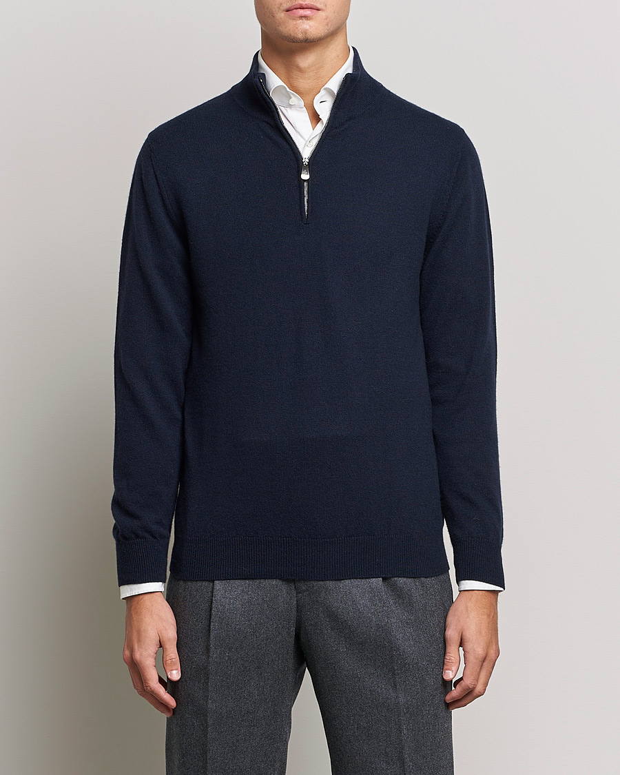 Herre | Half-zip | Piacenza Cashmere | Cashmere Half Zip Sweater Navy