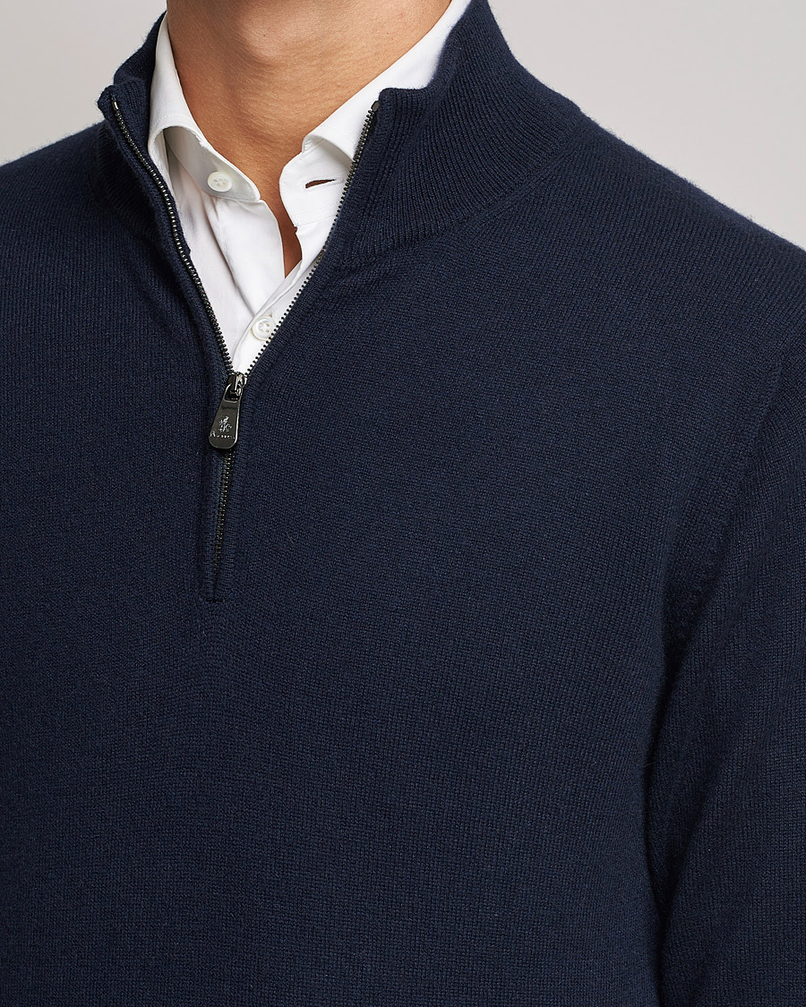 Herre | Gensere | Piacenza Cashmere | Cashmere Half Zip Sweater Navy