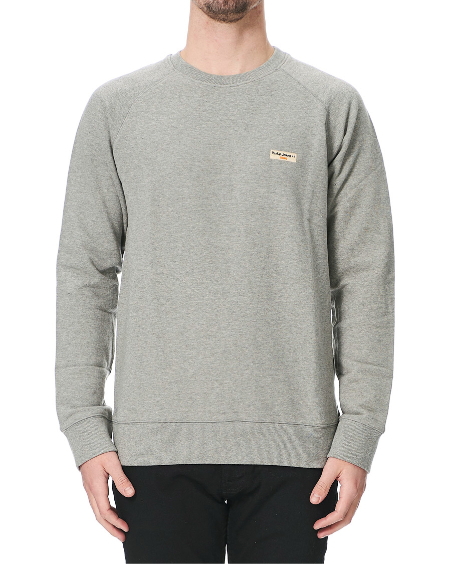 Herre | Gensere | Nudie Jeans | Samuel Logo Crew Neck Sweatshirt Grey Melange