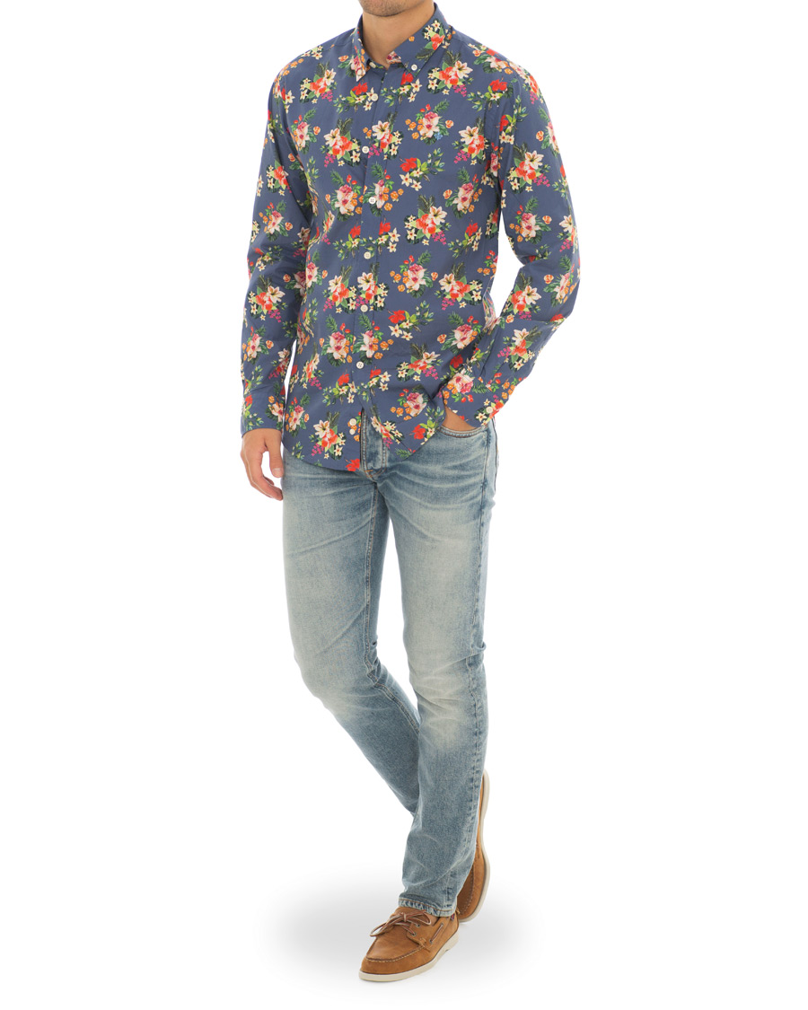 Herre | Skjorter | Morris | Dan Button Down Flower Shirt Blue