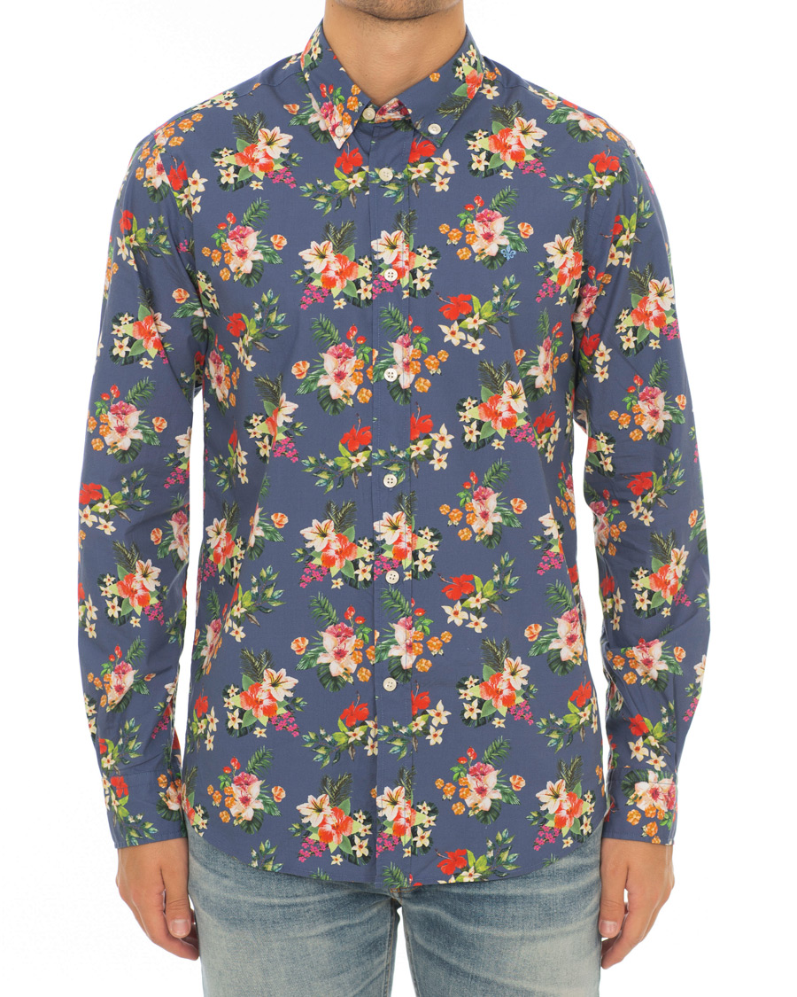 Herre | Skjorter | Morris | Dan Button Down Flower Shirt Blue