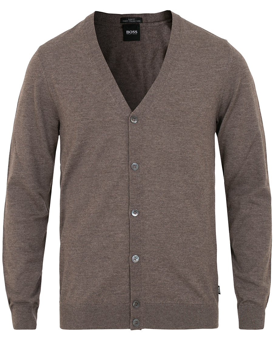 Herre | Gensere | BOSS BLACK | Boss Mardon Merino Wool Cardigan Brown Melange
