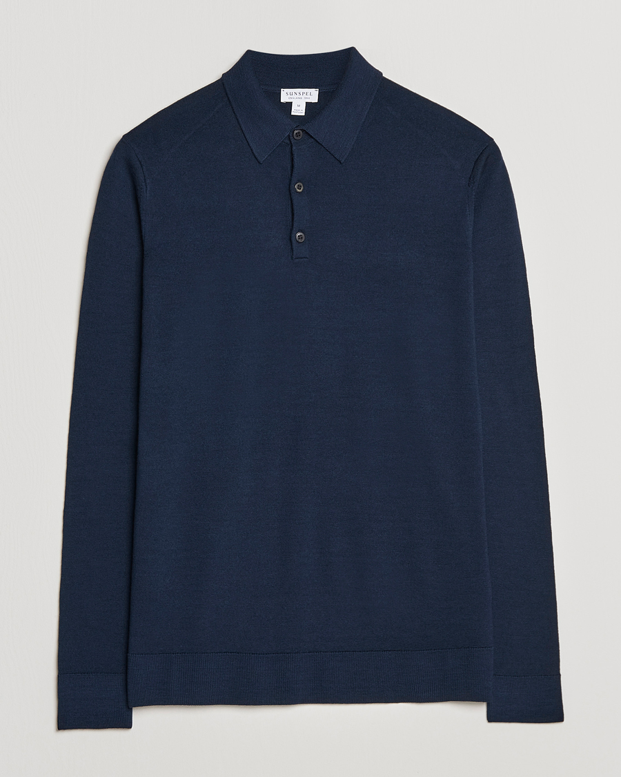 Herre | Gensere | Sunspel | Long Sleeve Polo Navy
