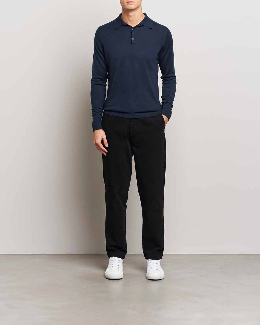 Herre | Gensere | Sunspel | Long Sleeve Polo Navy