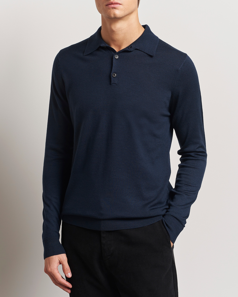 Herre | Sunspel | Sunspel | Long Sleeve Polo Navy