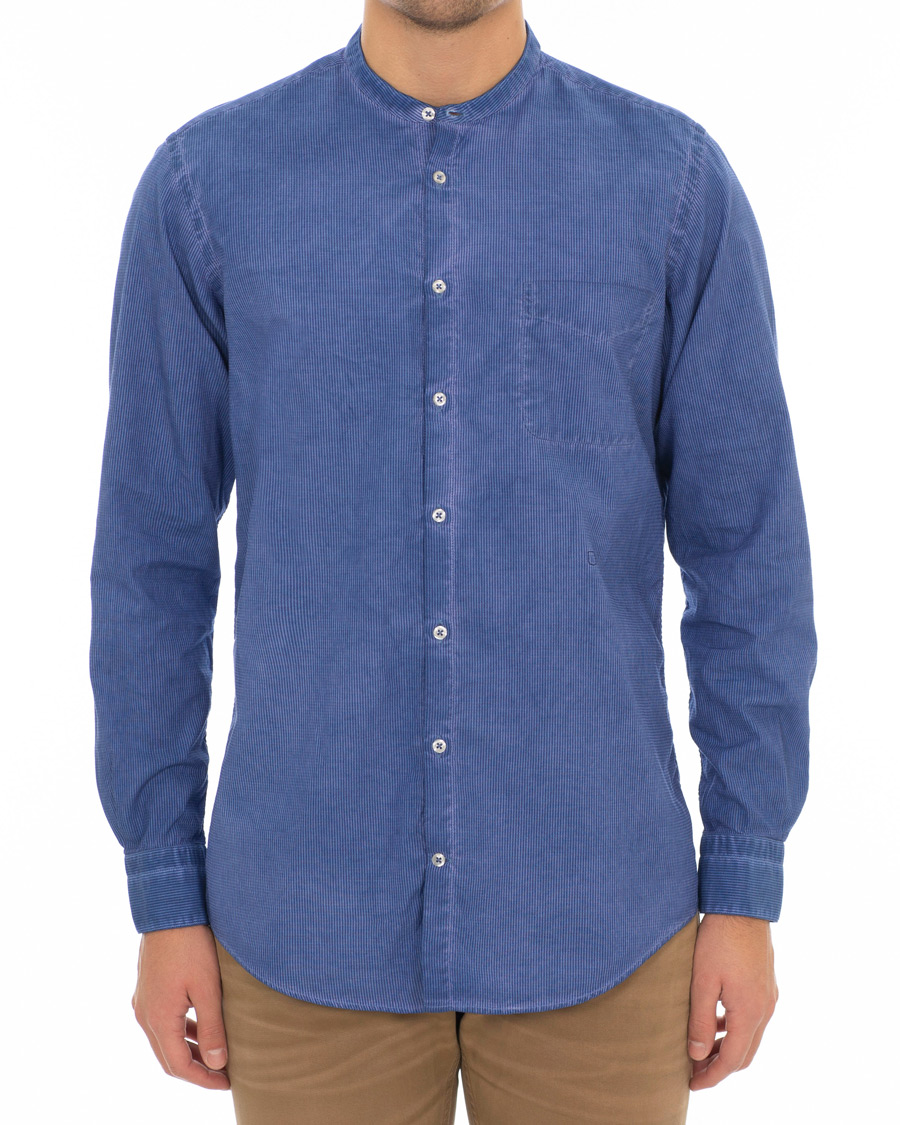 Herre | Skjorter | Massimo Alba | Noto Jacquard Mandarin Collar Shirt Indigo Blue