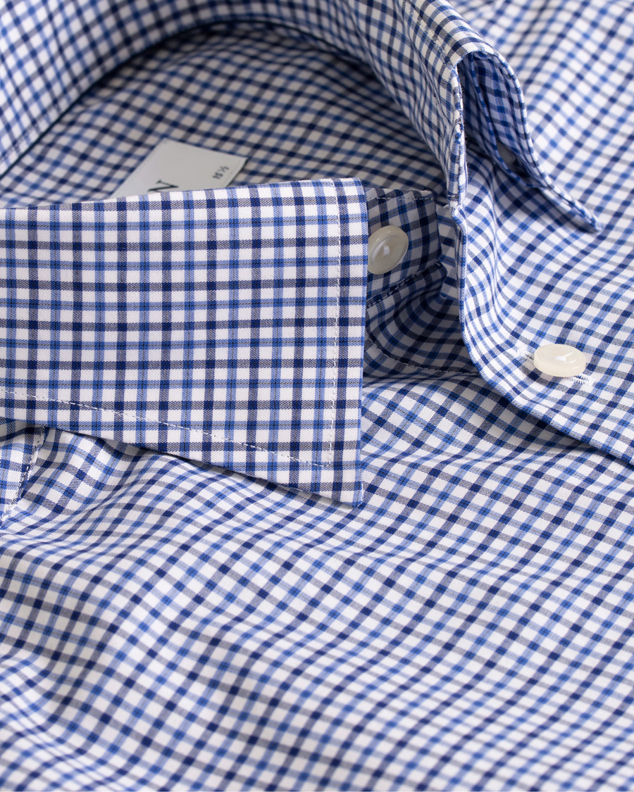 Herre | Skjorter | Eton | Slim Fit Micro Check Cut Away Shirt White/Blue
