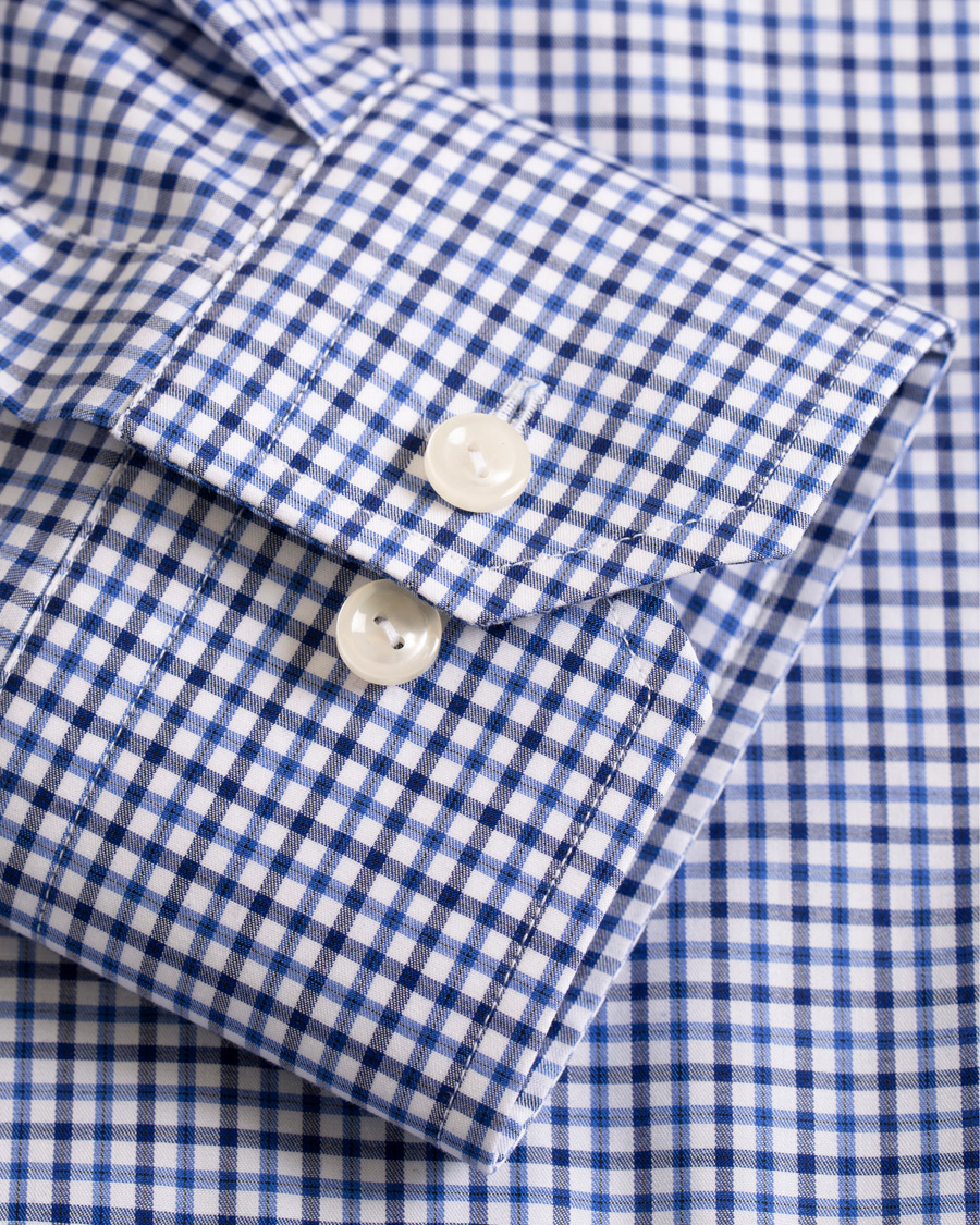 Herre | Skjorter | Eton | Slim Fit Micro Check Cut Away Shirt White/Blue