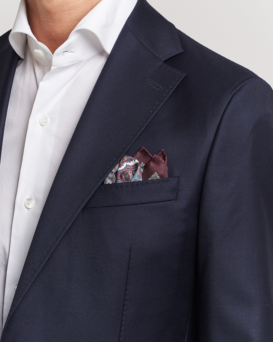 Herre | Assesoarer | Eton | Silk Paisley Print Pocket Square Red