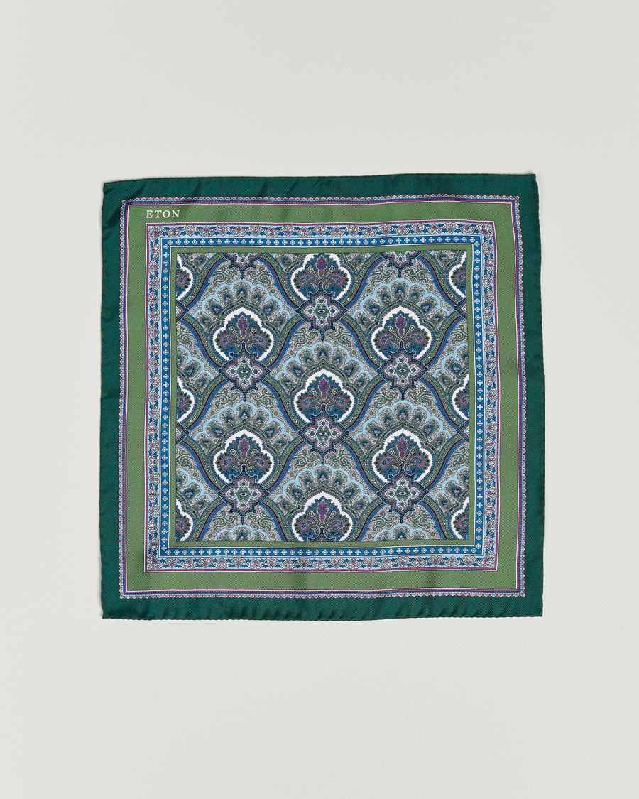 Herre | Lommetørklær | Eton | Silk Paisley Print Pocket Square Green
