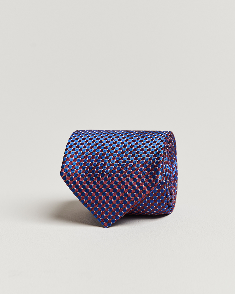 Herre | Eton Silk Geometric Weave Tie Blue/Red | Eton | Silk Geometric Weave Tie Blue/Red