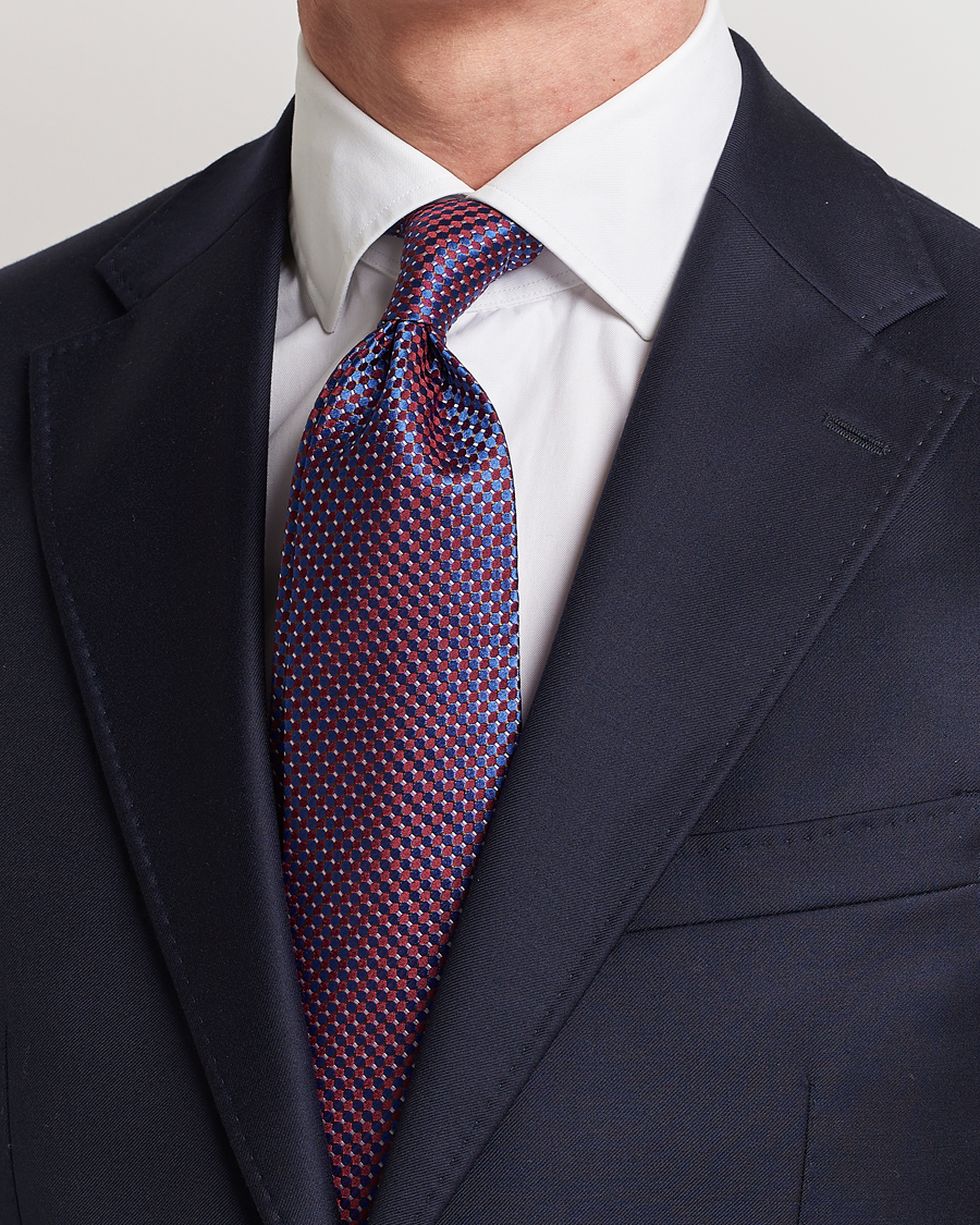 Herre |  | Eton | Silk Geometric Weave Tie Blue/Red