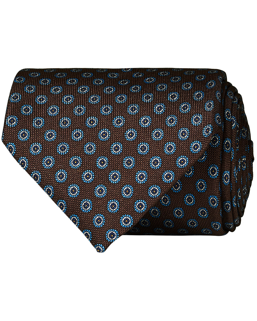Herre | Eton Silk Geometric Print Tie Brown | Eton | Silk Geometric Print Tie Brown