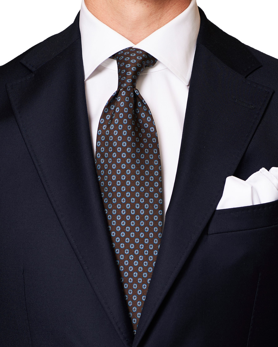 Herre | Eton Silk Geometric Print Tie Brown | Eton | Silk Geometric Print Tie Brown
