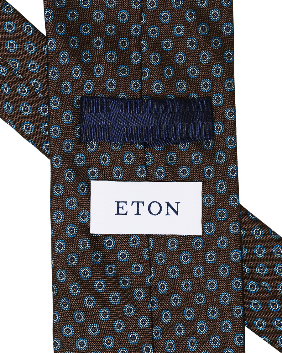 Herre | Eton Silk Geometric Print Tie Brown | Eton | Silk Geometric Print Tie Brown