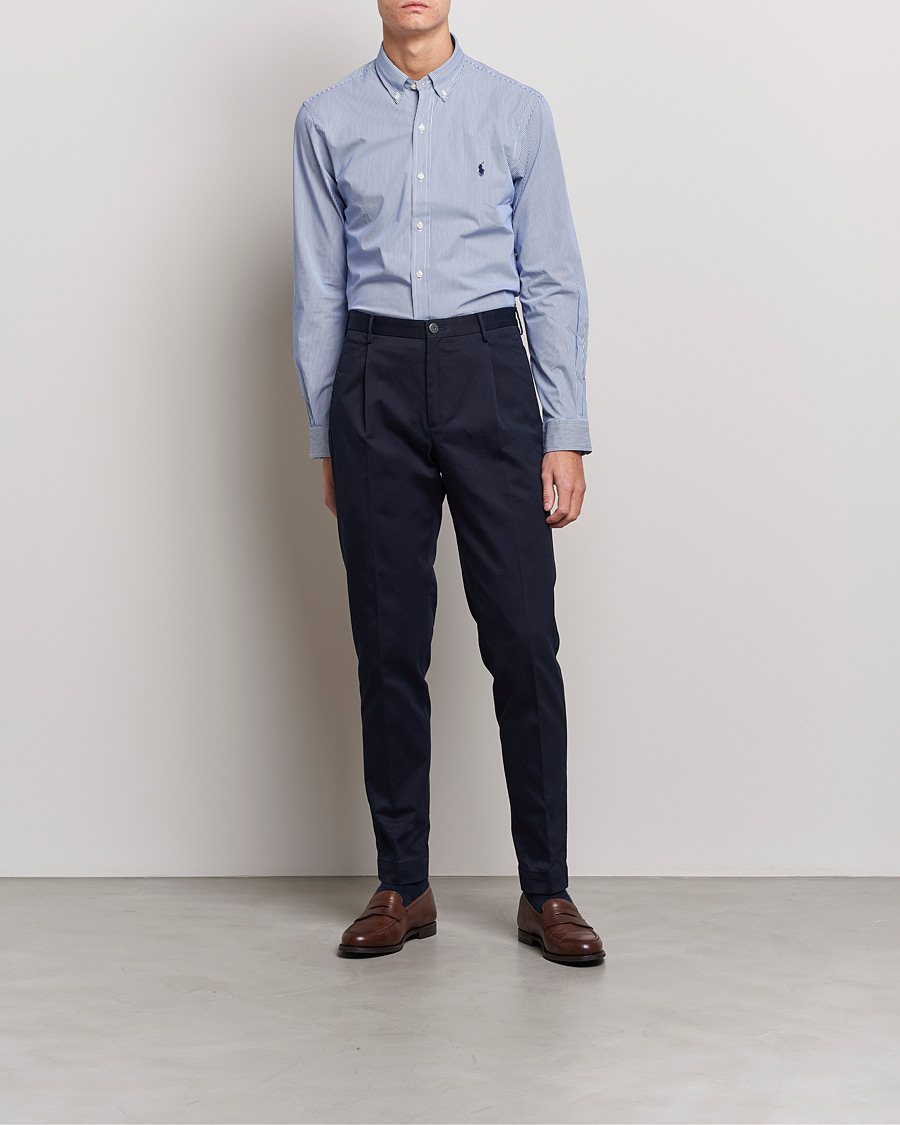 Herre | Skjorter | Polo Ralph Lauren | Slim Fit Thin Stripe Poplin Shirt Blue/White
