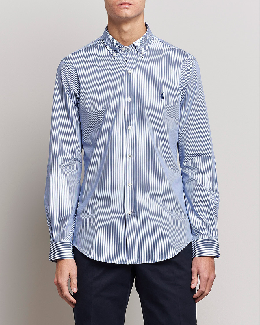 Herre | Skjorter | Polo Ralph Lauren | Slim Fit Thin Stripe Poplin Shirt Blue/White