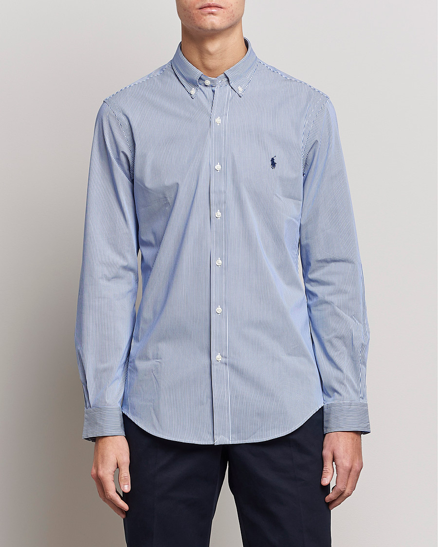 Herre |  | Polo Ralph Lauren | Slim Fit Thin Stripe Poplin Shirt Blue/White