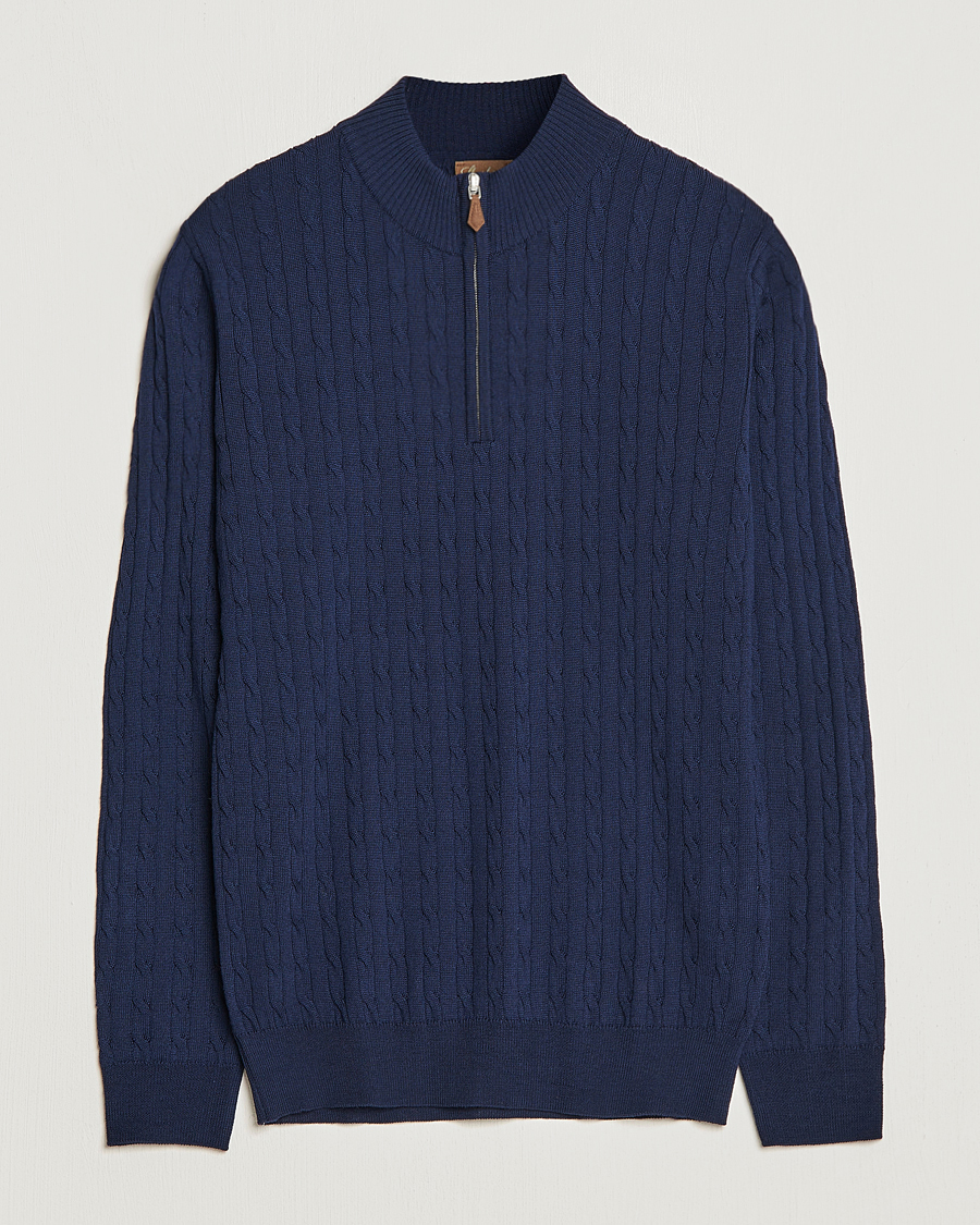 Herre | Gensere | Stenströms | Merino Cable Half Zip Navy