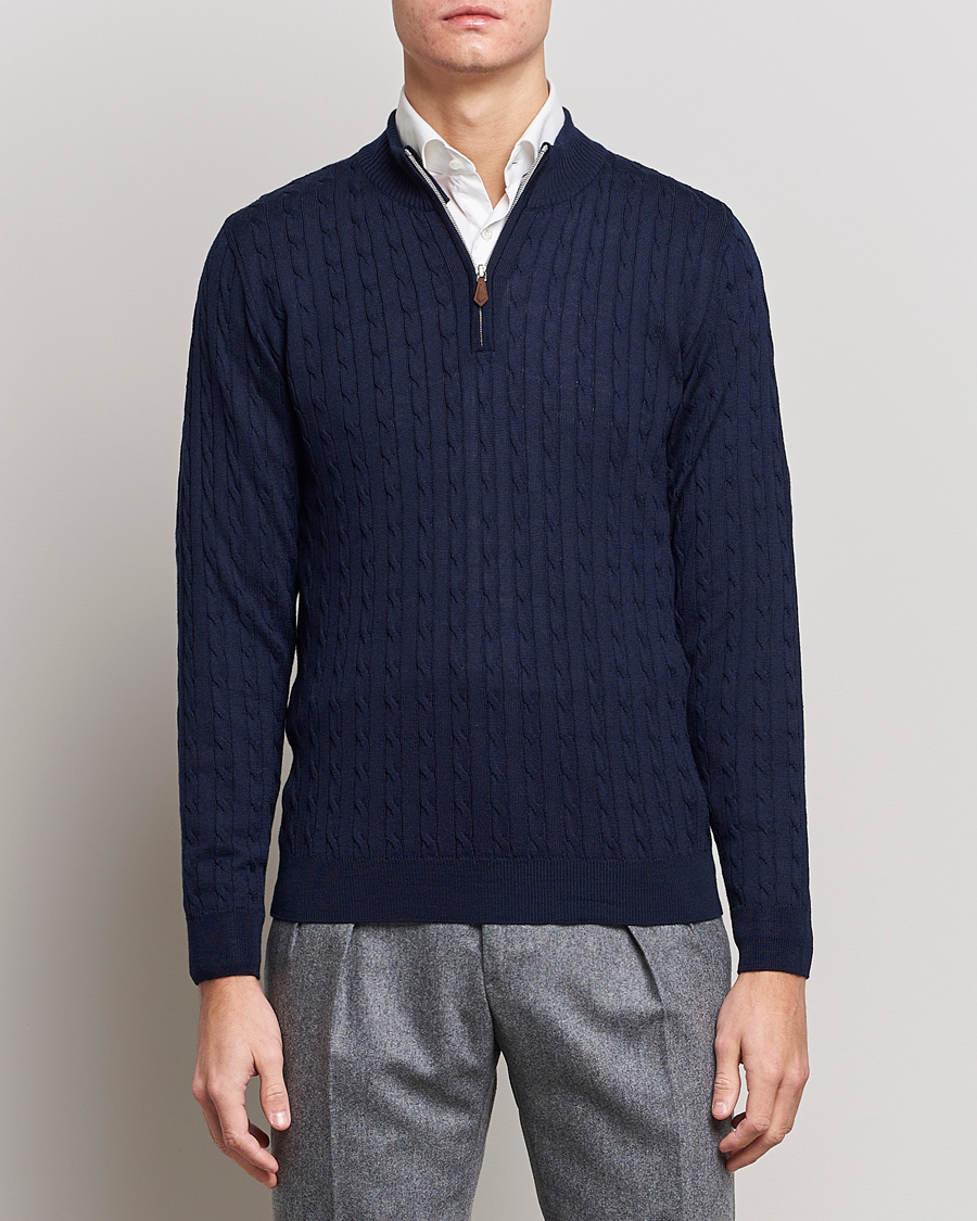 Herre | Avdelinger | Stenströms | Merino Cable Half Zip Navy