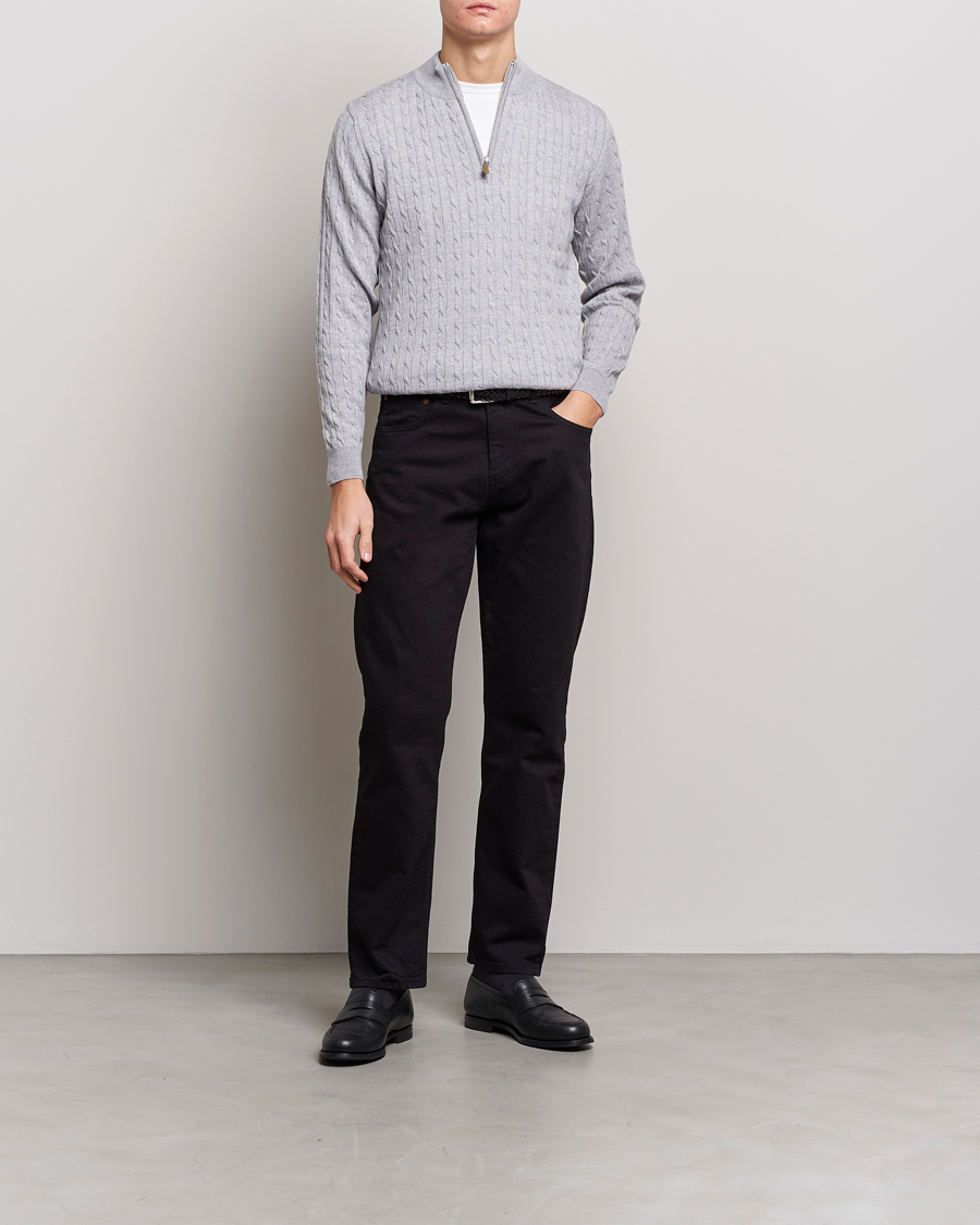 Herre | Gensere | Stenströms | Merino Wool Cable Half Zip Light Grey