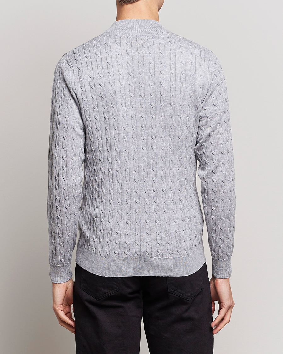 Herre | Gensere | Stenströms | Merino Wool Cable Half Zip Light Grey