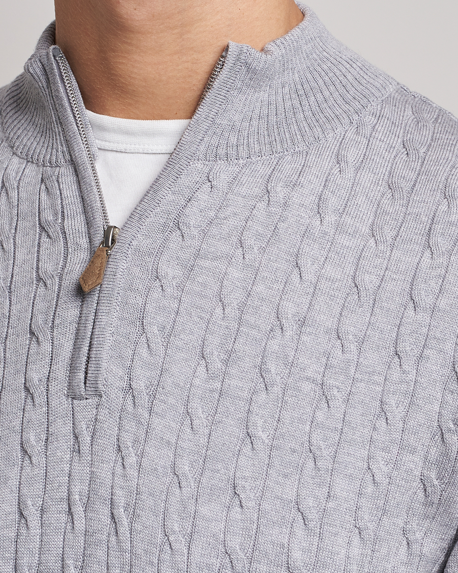 Herre | Gensere | Stenströms | Merino Wool Cable Half Zip Light Grey