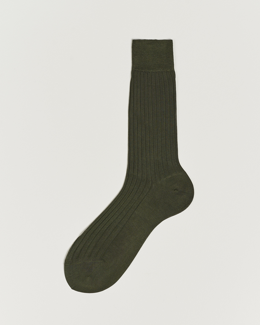 Herre | Undertøy | Bresciani | Cotton Ribbed Short Socks Olive Green