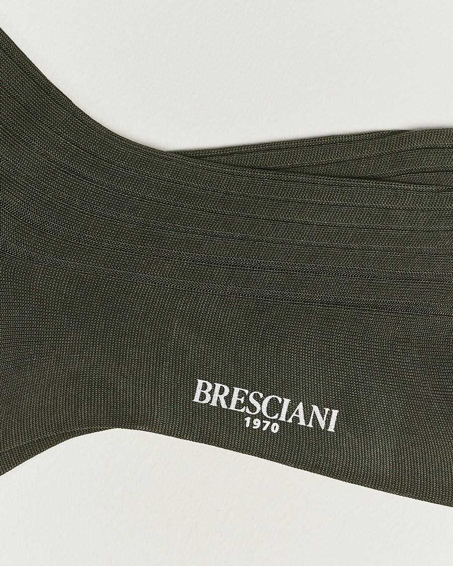 Herre | Undertøy | Bresciani | Cotton Ribbed Short Socks Olive Green