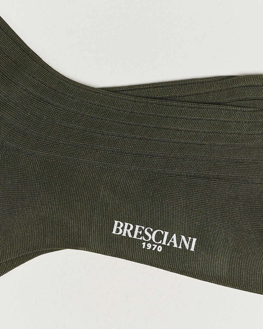 Herre | Sokker | Bresciani | Cotton Ribbed Short Socks Olive Green