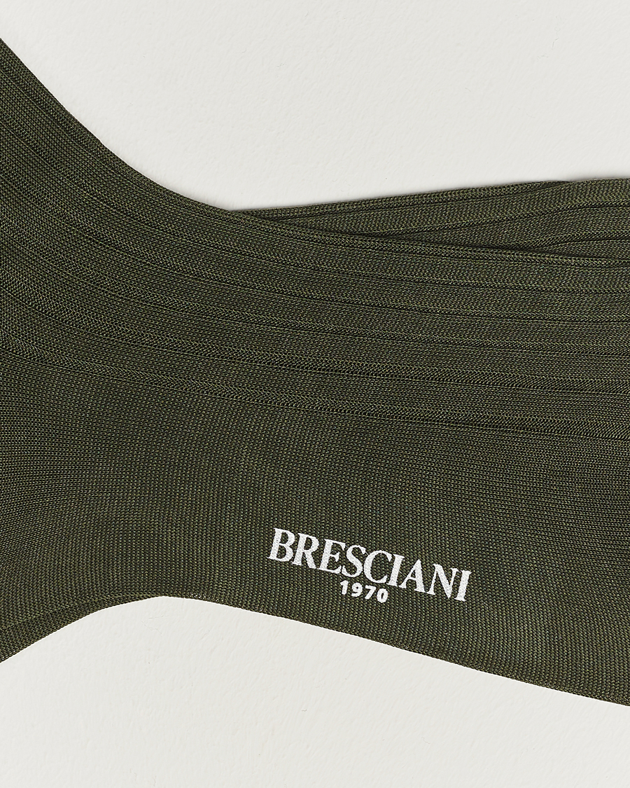 Herre | Undertøy | Bresciani | Cotton Ribbed Short Socks Olive Green