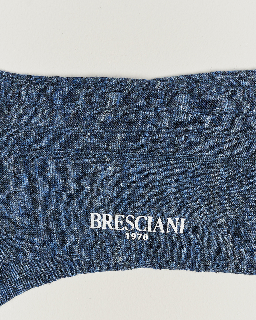 Herre | Italian Department | Bresciani | Linen Ribbed Short Socks Blue Melange