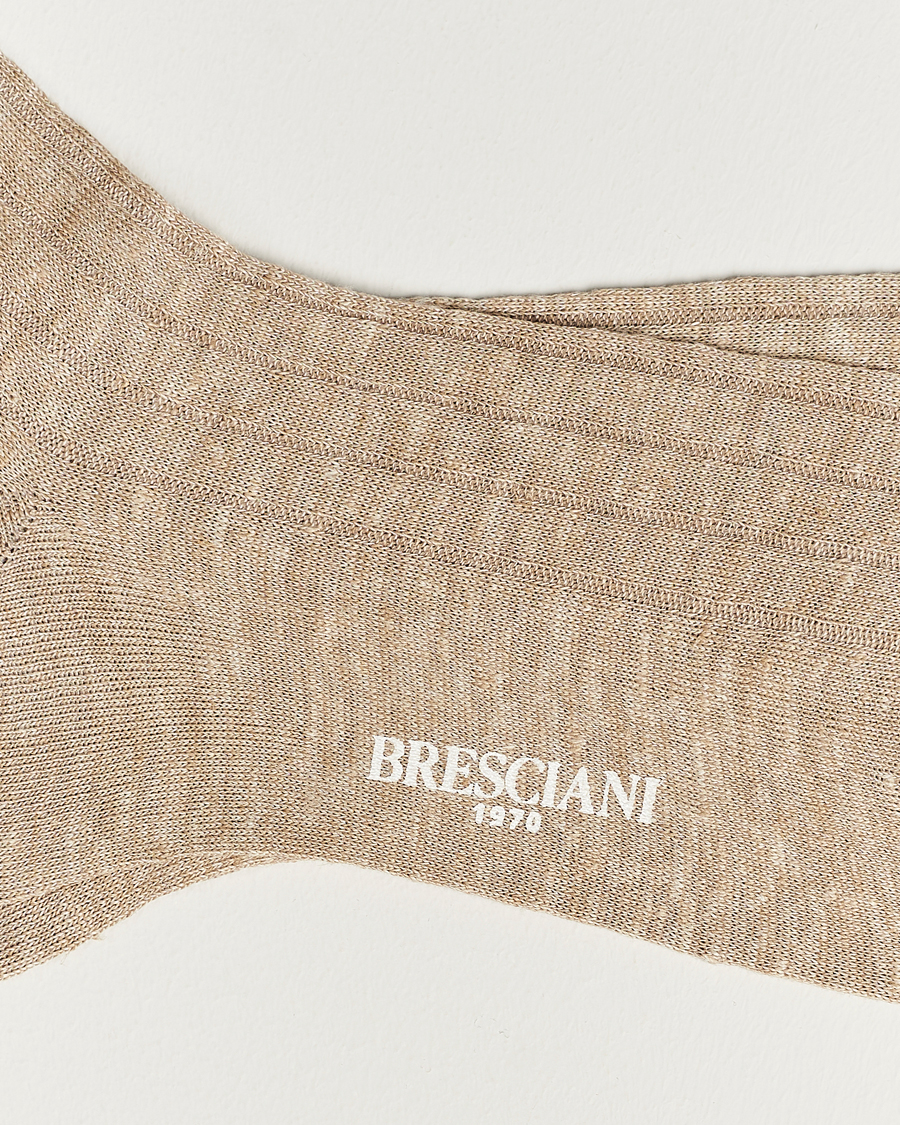 Herre | Snart på lager | Bresciani | Linen Ribbed Short Socks Sand Melange