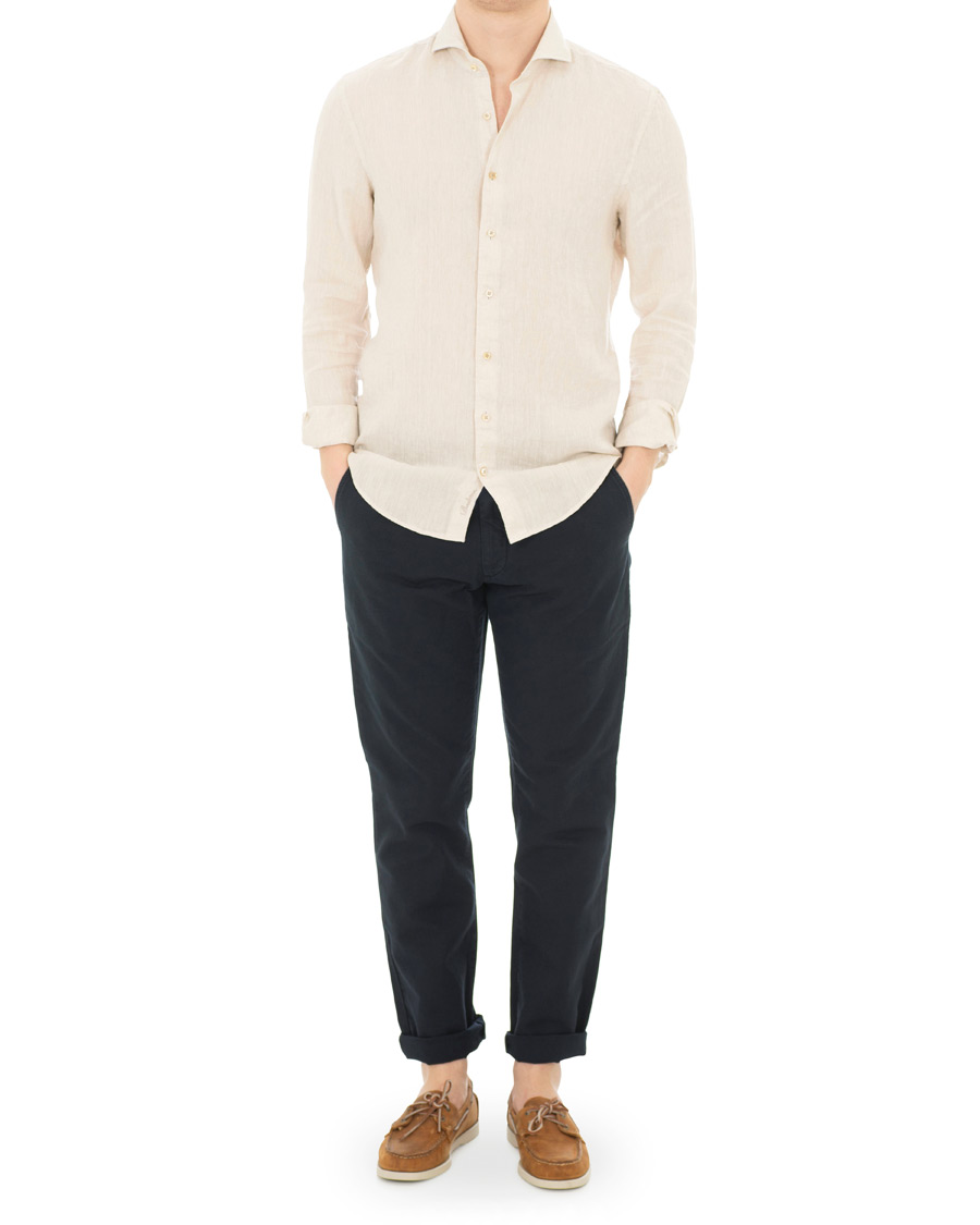 Herre | Skjorter | Stenströms | Slimline Cut Away Linen Shirt Beige