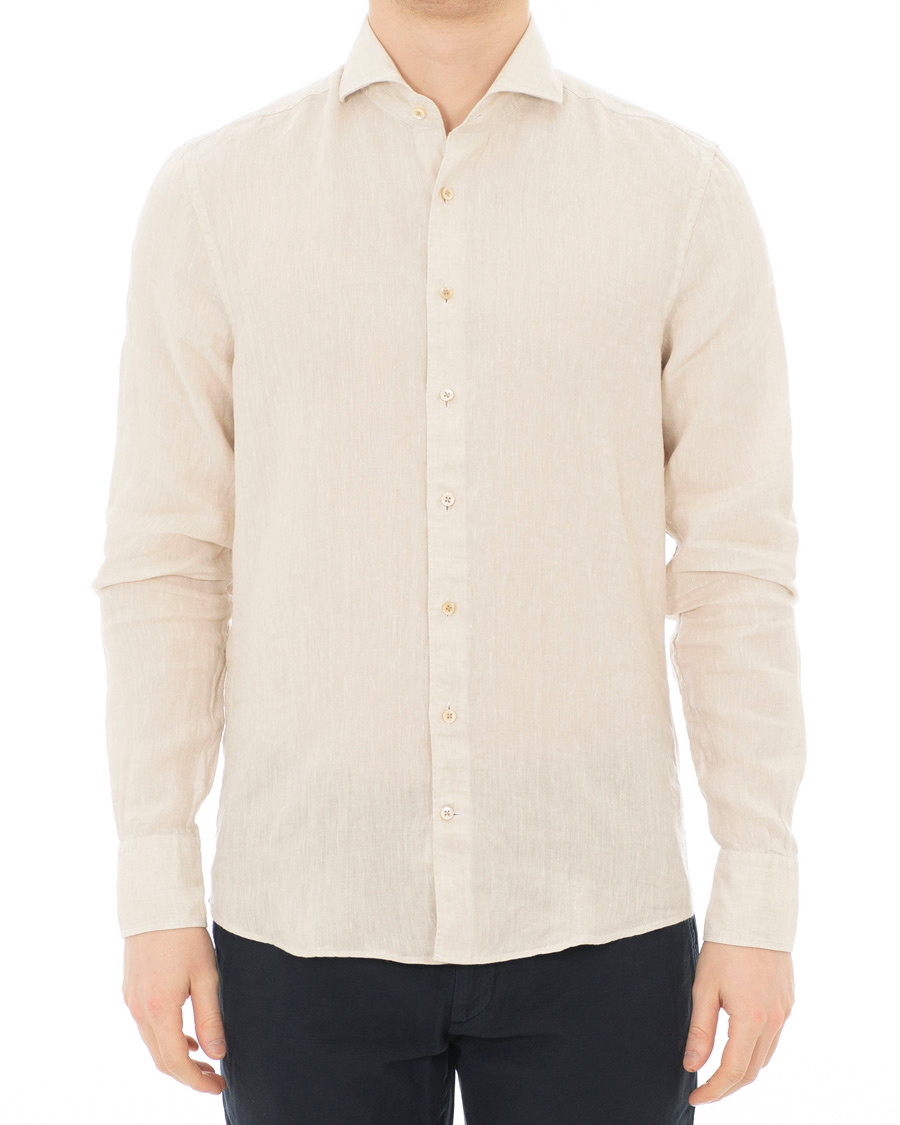 Herre | Skjorter | Stenströms | Slimline Cut Away Linen Shirt Beige
