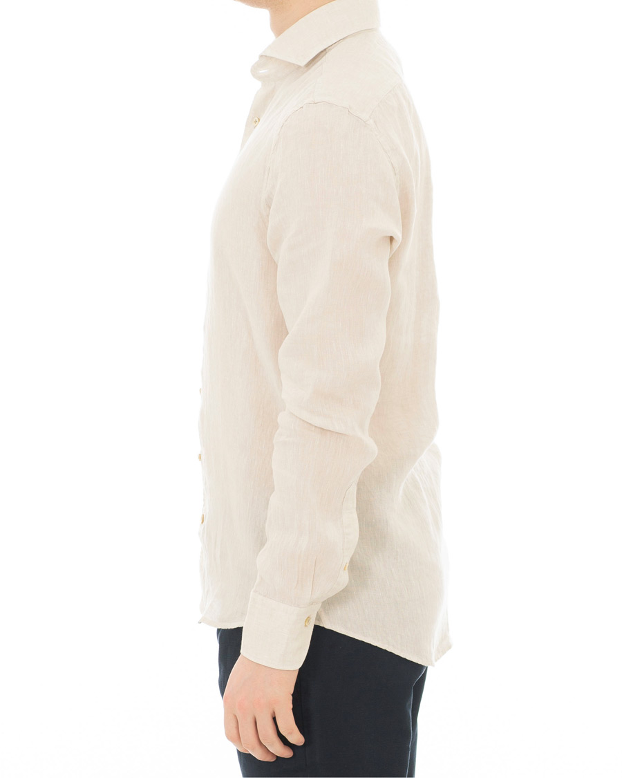 Herre | Skjorter | Stenströms | Slimline Cut Away Linen Shirt Beige
