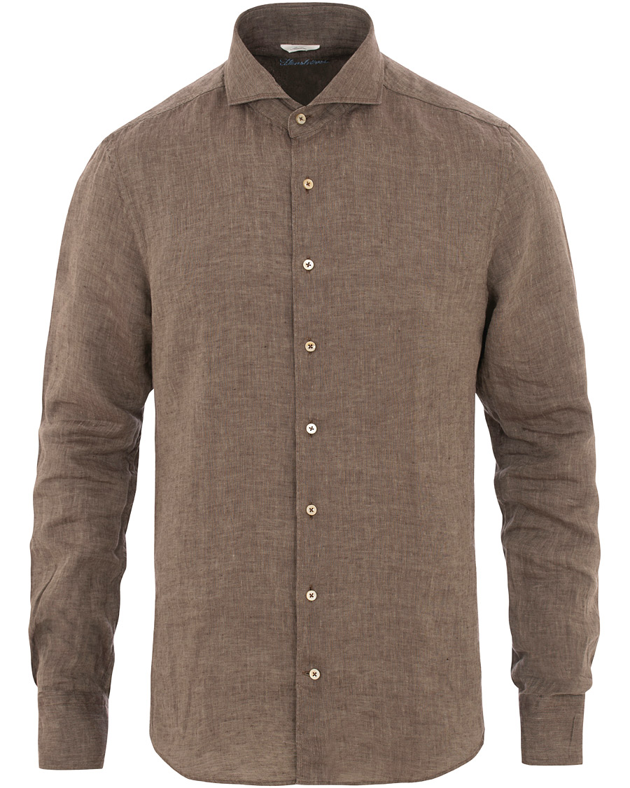 Herre | Skjorter | Stenströms | Slimline Cut Away Linen Shirt Brown