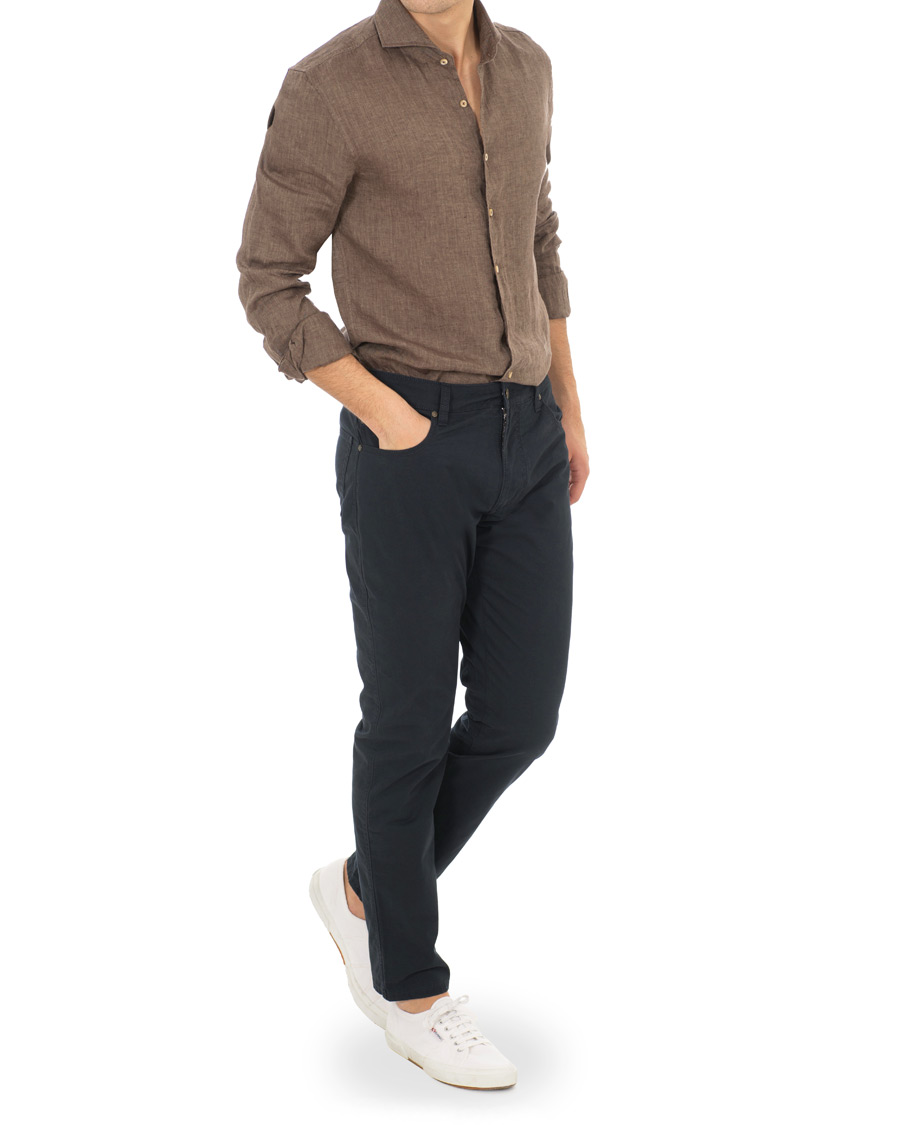 Herre | Skjorter | Stenströms | Slimline Cut Away Linen Shirt Brown