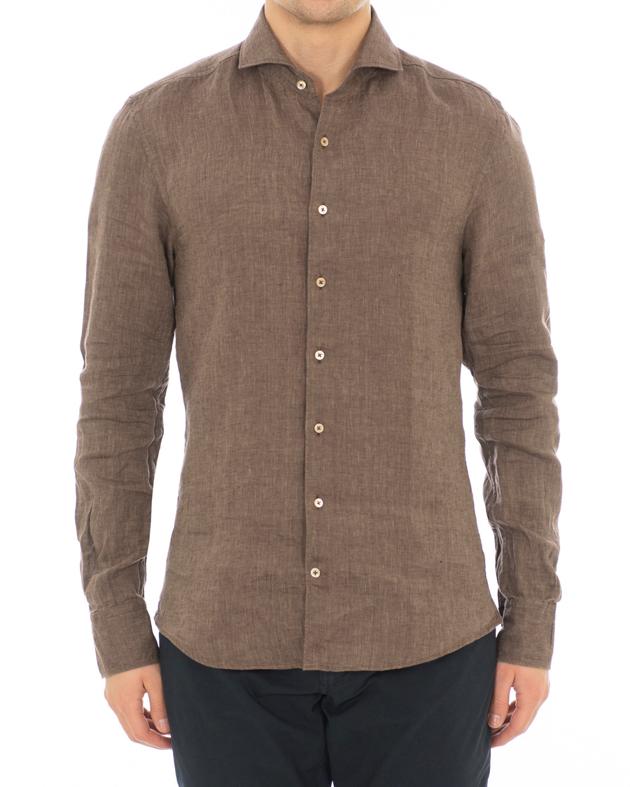 Herre | Skjorter | Stenströms | Slimline Cut Away Linen Shirt Brown