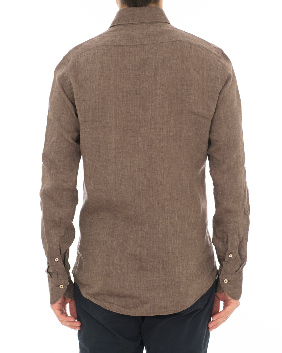 Herre | Skjorter | Stenströms | Slimline Cut Away Linen Shirt Brown