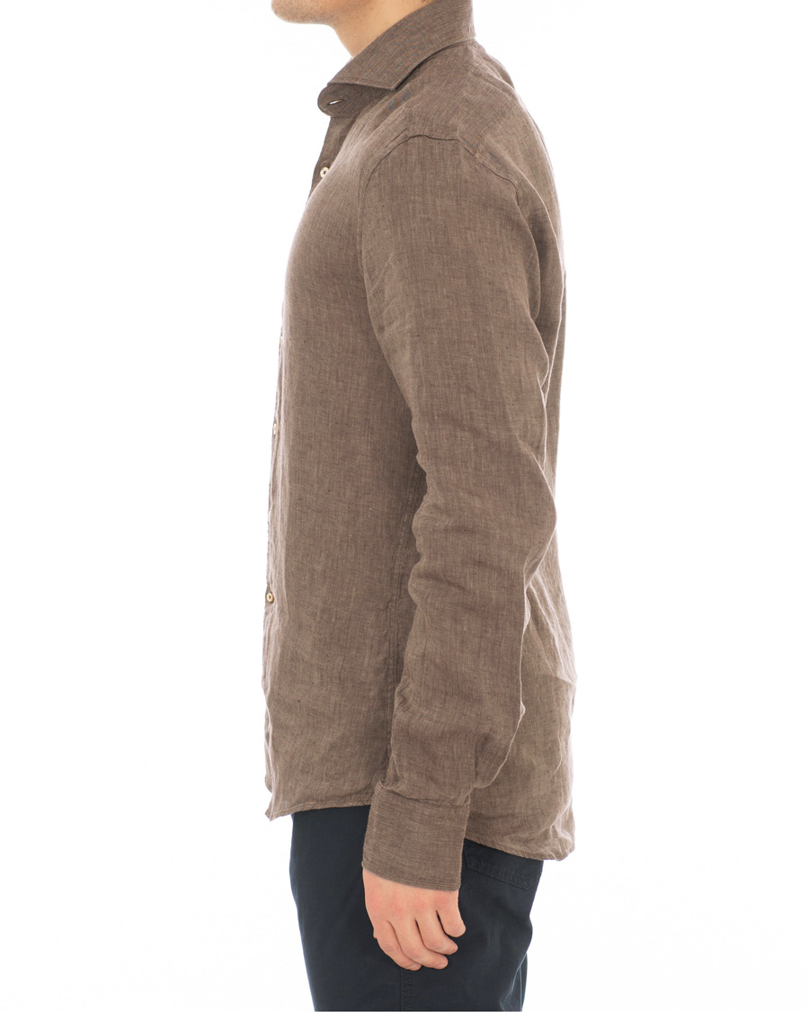 Herre | Skjorter | Stenströms | Slimline Cut Away Linen Shirt Brown
