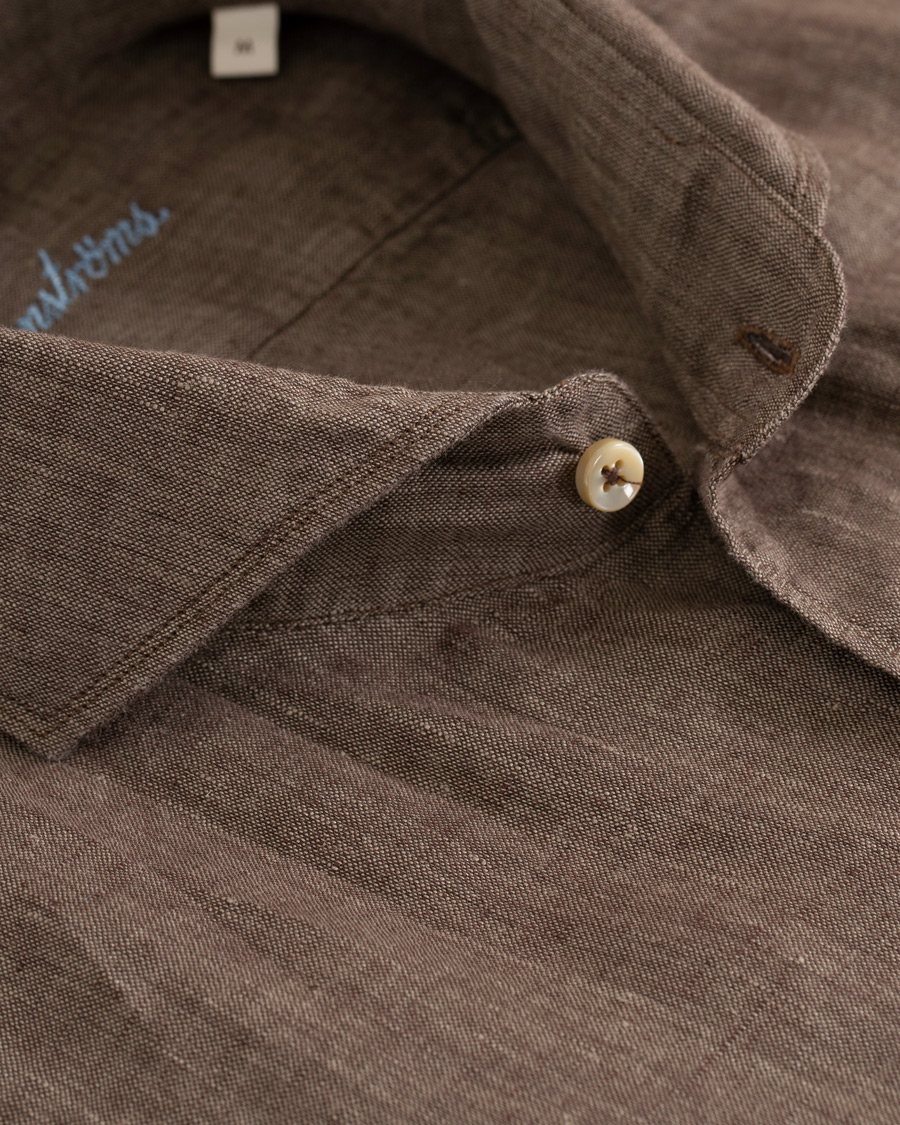 Herre | Skjorter | Stenströms | Slimline Cut Away Linen Shirt Brown