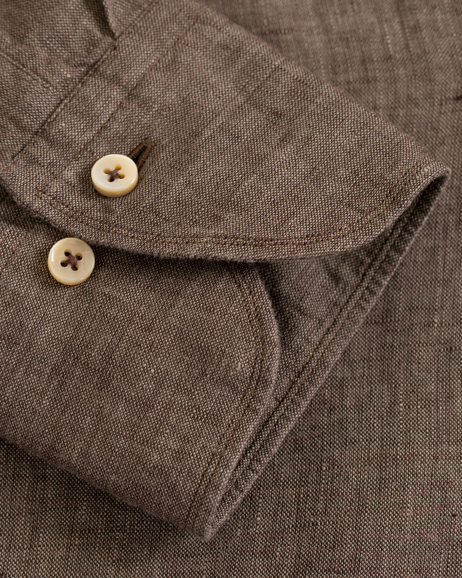 Herre | Skjorter | Stenströms | Slimline Cut Away Linen Shirt Brown